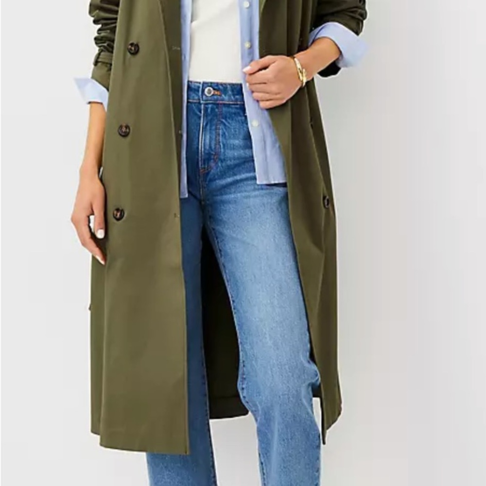 Ann Taylor Olive Trench Coat with Self Tie Belt - Picture 2 of 7